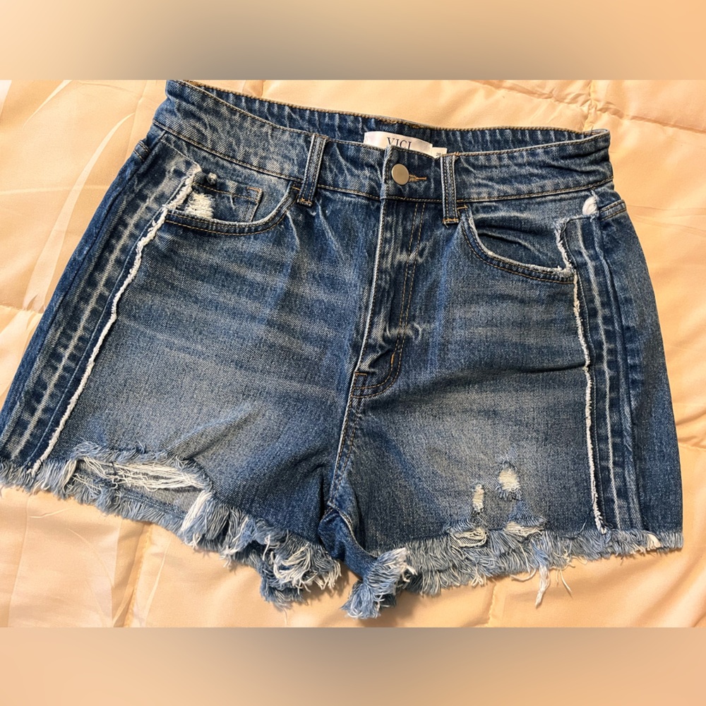 Vici Blue Distressed Jean Shorts with Frayed Hem